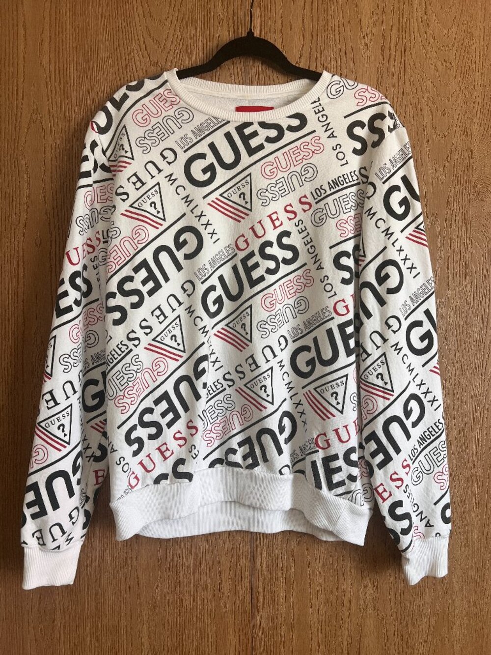 Guess Los Angeles Men's White All Over Print Logo Crewneck Sweatshirt
